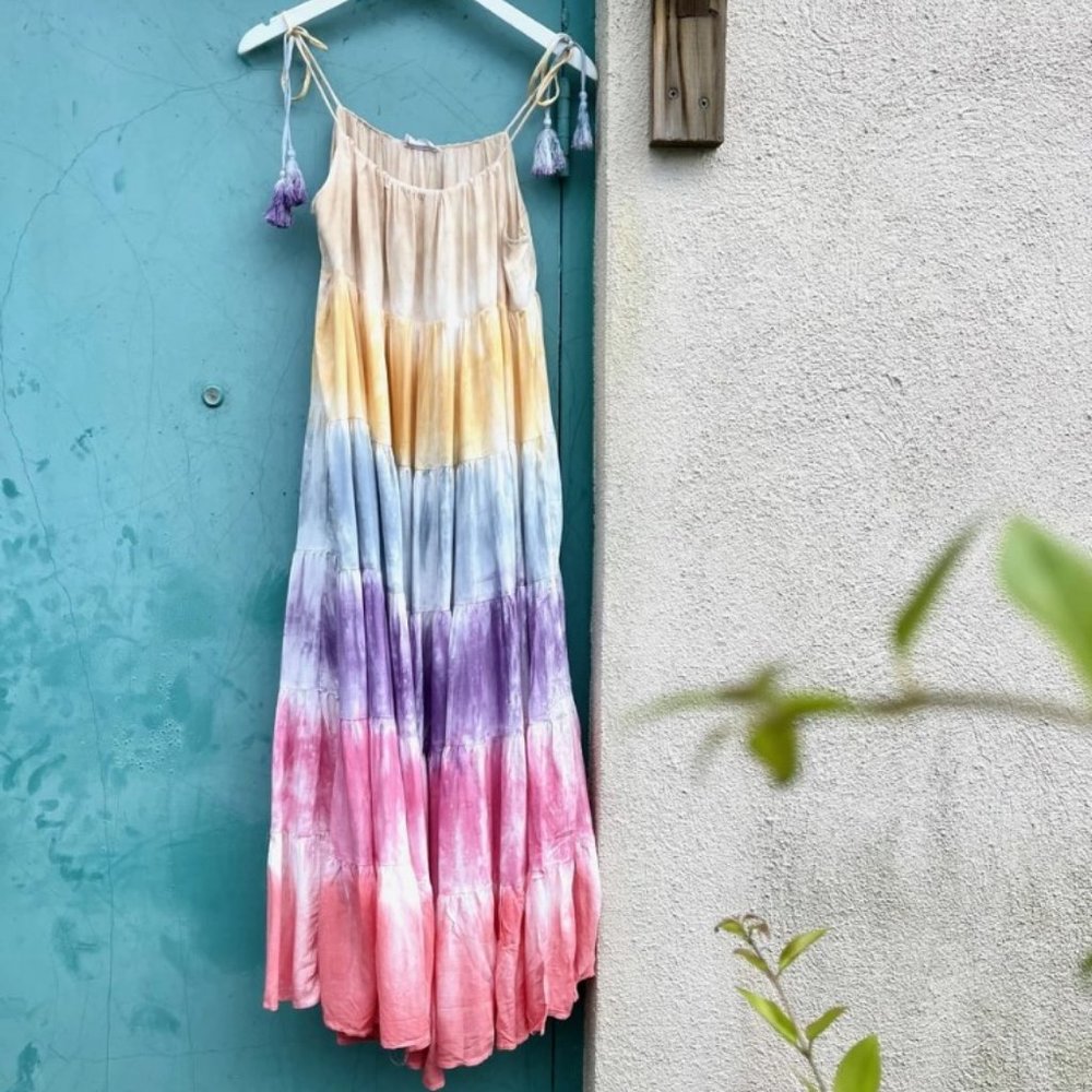 New Rainbow Tiered Dreamy Boho Maxi Dress